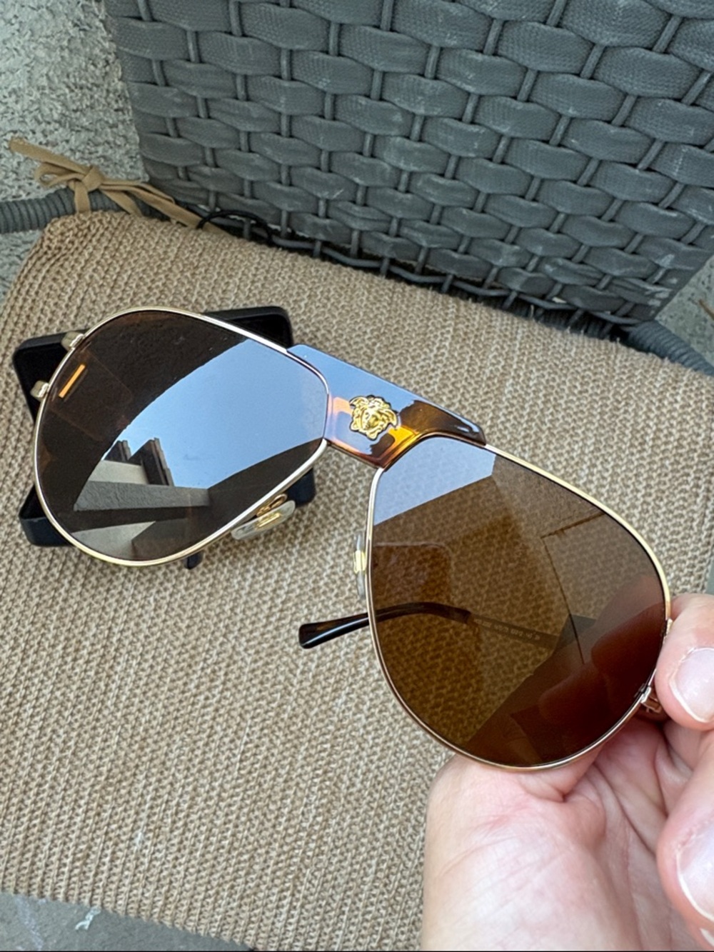 Versace Gold Aviator Sunglasses with Brown Lenses - Picture 4 of 6